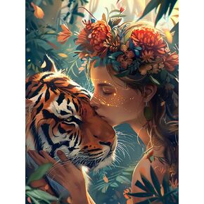 SKRYUIE 5D Woman Diamond Painting Kits - DIY Diamond Art Kits for Adults Tiger, Full Round Drill - Crystal Cross Stitch - Adults Craft for Wall & Office Decor - 12x16 Inch
