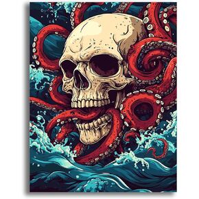 VAIIEYO 5D DIY Skull Diamond Art Kits for Adults, Diamond Painting Octopus, Diamond Painting Kit Full Drill Round Rhinestone Craft Canvas for Home Wall Decor Gift 12x16 inch/30x40 cm