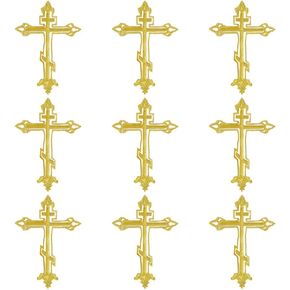 10Pcs Golden Cross Patches Decorative Iron on Repair Cross Embroidered Appliques Sewing Cross Repair Patches Sewing Patch for Clothing Jacket Hat DIY Crafts