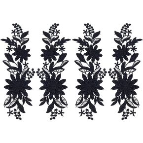 PH PandaHall 2 Pair Flower Lace Applique White Embroidery Applique Floral Embellishments Sew on Patches Leaf Craft Lace Trim Sewing Fabric Trim for Wedding Bridal Dresses Clothes 9.5x2.9 Inch
