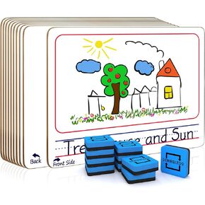 Scribbledo 10 حزمة من ألواح البيت ذات الوجهين 9 "x12" تصطف على محو الجفاف جاف للأطفال كتابة اللوحة التدريب على الرسم البيضاء البيضاء المعلم الابتدائي في مرحلة ما قبل المدرسة