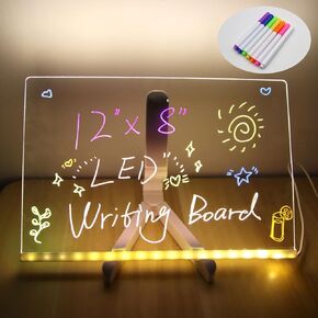لوحة ملاحظات LED مع ألوان ولوحة محو جاف الأكريليك مع الضوء والوقوف ، Glow Memo Letter Board Note Glass LED Board With 7 Pen for Office School Home