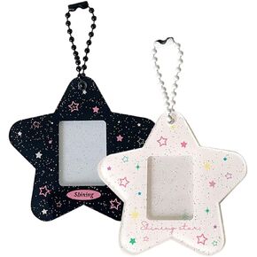 2PCS MINI 1 بوصة GLITER Star حامل البطاقة الفوتوغرافية الحامل Acrylic بطاقة المفاتيح لبطاقات صورة الطالب معرفات شارة حاملي الشارة