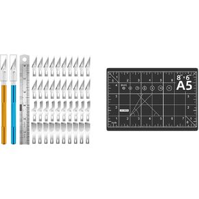 DIYSELF 2 Exacto Knives with 40 Spare Exacto Blades and Black Cutting Mat 6in×8in