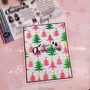 Alinacutle 1pc Merry Christmas Clear Stamp with Layering Stencils for Handmade Card Making Scrapbooking Album Paper Craft Template (1pc Merry Christmas Clear Stamps, 5pc Layering Stencils)