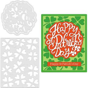 GLOBLELAND Happy Saint Patrick's Day Cutting Dies Lucky Grass Background Carbon Steel Die Cuts for DIY Crafting Embossing Stencil Template for Easter Card Making Scrapbooking Photo Album Decoration