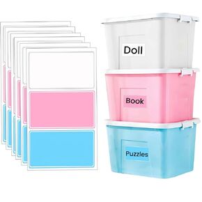 Removable Labels for Storage Bins - 3 Colors 60 PCS Large Size Waterproof Pantry Labels for Home Moving Packing Box, Kitchen Storage, Garage, Home Organize Bins, Food Containers