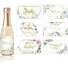 18 Pcs Wedding Wine Bottle Labels Sticker Welcome to My Wedding Wine Champagne Bottle Wraps Sticker Colorful Flower Leaves Pattern Wedding Party Labels Sticker Decoration