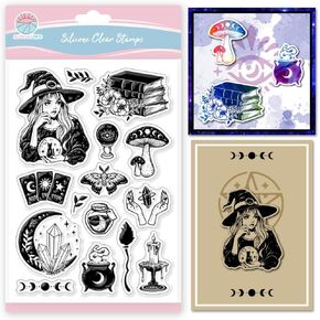 Globleland Moon Cat Clear Clear Stamps for Scrapbooking Crystal Mushroom Silicone Star Rose Resparent Resparent For Card Making Diy Journaling Journaling