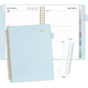 SUNEE 2025 Weekly & Monthly Planner 9"x11.2"- 12 Month (January 2025 - December 2025), Vegan Leather Cover, Pocket, Bookmark, Notes, Monthly Tab, Blue