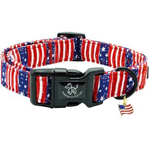 Elegant little tail Independence Dog Collar, 4th of July Holiday Pet Collars Cotton Patriotic Puppy Girl or Boy Soft Pet Gift Adjustable Dog Collar for Small Medium Large Dogs