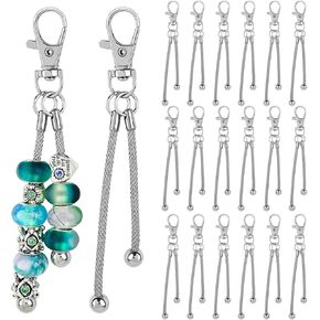 Framendino, 20 Pack Silver Beadable Keychains Bar 3mm Large Hole Bead Keychain Blank Metal Beaded for Pendant DIY Making Kit