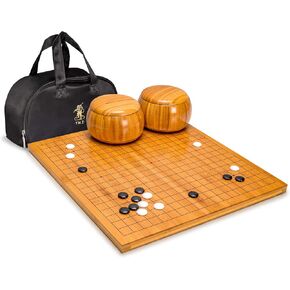 صفراء الجبال الواردات الخيزران 0.8 بوصة عكسها 19x19 / 13x13 GO GO GAME BOARD مع أحجار مميات محدبة واحدة ومجموعة Bamboo Wood Bowls - لعبة لوحة الإستراتيجية الكلاسيكية (BADUK ​​/ WEIQI)
