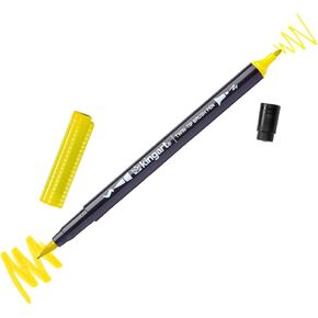 Kingart TT105-1 Pro Twin-Tip Lemon Yellow Color 445 Series Single Brush Pen Artist ، طرف فرشاة مزدوج ونصيحة دقيقة ، حبر غير سام غير سام ، ليمون أصفر