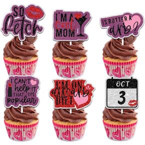 Dessert Cupcake Topper Cheer to I am a Cool Mom Theme Decor Supplies Women Lady Birthday Mother's Day Pregnancy Announcement Party Decoration set 18pcs Pink Glitter