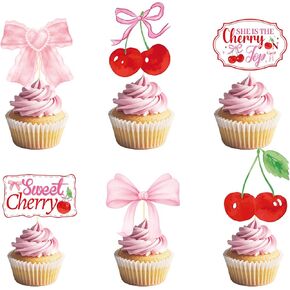 زينة الحفلات تحت عنوان الكرز - 36pcs Cherry on Baby Shower Top Cupcake Toppers Decorations إنها تتصدر ديكور كب كيك للنساء الفتيات