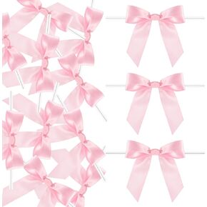 50 PCS PINK SATIN RIBBON BOWKNOTS ، حفل زفاف لصالح زفاف تويست تويست ربطة عنق لربط الحزم الحرفية هدية التغليف الديكور كعكة الحلوى الحقائب الزفاف دش الطفل دش الزفاف