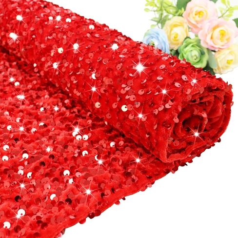 FOTSHARER Red Sequins Fabric 1 Yard Glitter Fabric by The Yard Velvet Sequin Fabric for Craft Cloths Shimmer Sparkle Fabric DIY Quilting Material Mesh Embroidered Fabric for Wedding Gown Making in Saudi Arabia