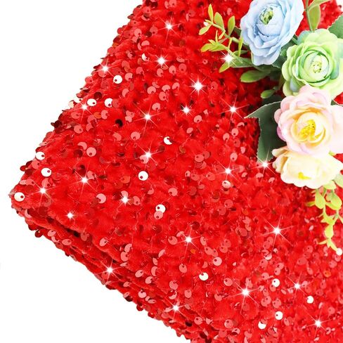 FOTSHARER Red Sequins Fabric 1 Yard Glitter Fabric by The Yard Velvet Sequin Fabric for Craft Cloths Shimmer Sparkle Fabric DIY Quilting Material Mesh Embroidered Fabric for Wedding Gown Making in Saudi Arabia