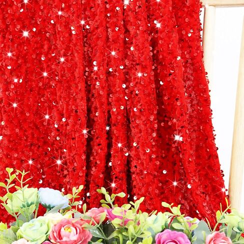 FOTSHARER Red Sequins Fabric 1 Yard Glitter Fabric by The Yard Velvet Sequin Fabric for Craft Cloths Shimmer Sparkle Fabric DIY Quilting Material Mesh Embroidered Fabric for Wedding Gown Making in Saudi Arabia