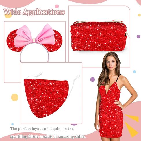 FOTSHARER Red Sequins Fabric 1 Yard Glitter Fabric by The Yard Velvet Sequin Fabric for Craft Cloths Shimmer Sparkle Fabric DIY Quilting Material Mesh Embroidered Fabric for Wedding Gown Making in Saudi Arabia