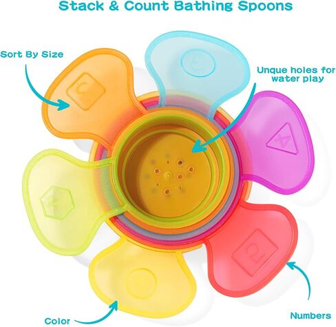 Baby Bath Toys for Kids Ages 1-3, 11 PCS Mold Free Toddler Bath Toys for 2-4 Bathtub, Water Table, Pool Toys Stackable Boats and Spoons for Babies 6-12 Months Early Learning Educational Gift in Kuwait