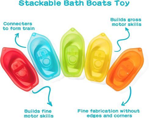 Baby Bath Toys for Kids Ages 1-3, 11 PCS Mold Free Toddler Bath Toys for 2-4 Bathtub, Water Table, Pool Toys Stackable Boats and Spoons for Babies 6-12 Months Early Learning Educational Gift in Kuwait