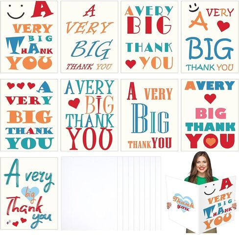 Jetec 9 Sets Big Thank You Cards with Envelope 14 x 22inch Jumbo Giant Appreciation Card Oversize Large Greeting Message Notes for Thanksgiving Teacher Nurse Week Wedding Gift, 9 Designs(White Style) in Saudi Arabia