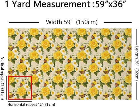 Erosebridal Rose Upholstery Fabric 1 Yard,Yellow Floral Fabric by The Yard,Butterfly Decorative Fabric for Kids Girls,Spring Garden Nature Rustic Indoor Outdoor Fabric for Quilting Sewing in Saudi Arabia