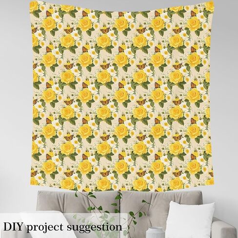 Erosebridal Rose Upholstery Fabric 1 Yard,Yellow Floral Fabric by The Yard,Butterfly Decorative Fabric for Kids Girls,Spring Garden Nature Rustic Indoor Outdoor Fabric for Quilting Sewing in Saudi Arabia