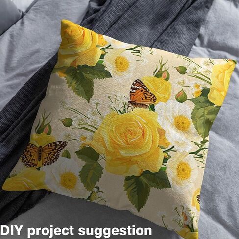 Erosebridal Rose Upholstery Fabric 1 Yard,Yellow Floral Fabric by The Yard,Butterfly Decorative Fabric for Kids Girls,Spring Garden Nature Rustic Indoor Outdoor Fabric for Quilting Sewing in Saudi Arabia