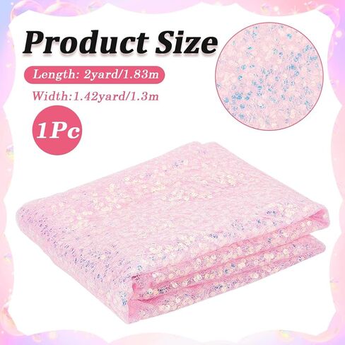 2 Yards Iridescent Purple Sequin Mesh Metallic Fabric By the Yard Pastel Glitter Bling Sparkle Sequins Bead Lace Netting Fabric for Sewing Making Crafts Dress Party Costumes Home Cloth Decor in Saudi Arabia