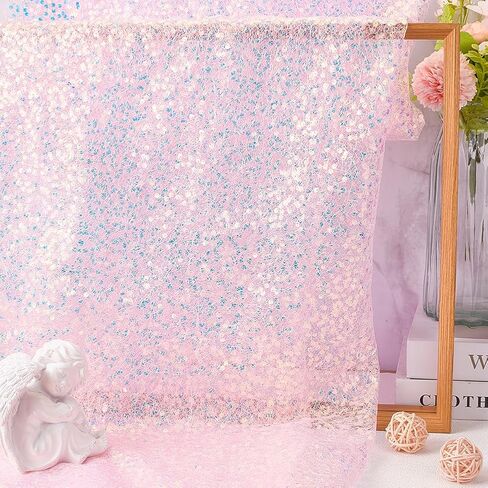 2 Yards Iridescent Purple Sequin Mesh Metallic Fabric By the Yard Pastel Glitter Bling Sparkle Sequins Bead Lace Netting Fabric for Sewing Making Crafts Dress Party Costumes Home Cloth Decor in Saudi Arabia