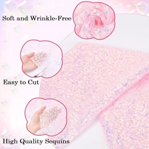 2 Yards Iridescent Purple Sequin Mesh Metallic Fabric By the Yard Pastel Glitter Bling Sparkle Sequins Bead Lace Netting Fabric for Sewing Making Crafts Dress Party Costumes Home Cloth Decor in Saudi Arabia
