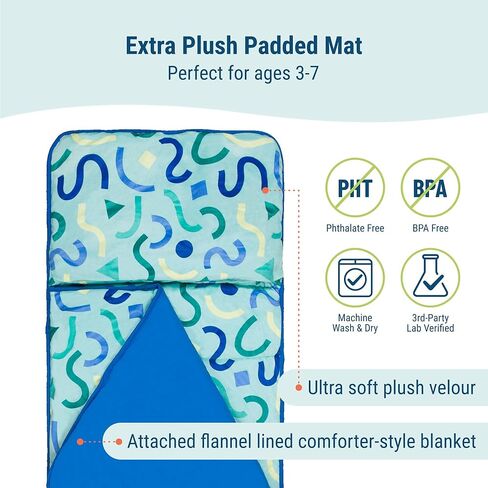 Wildkin Kids Plush Nap Mat for Toddler Boys and Girls, Best Plush Nap Mat for Kids, Perfect for Daycare & Preschool Nap Mats, Features an Attached Blanket, Soft and Cozy Material in Kuwait