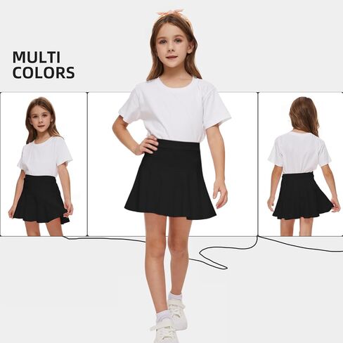Neutocd Toddler Baby Girls Skirts Skorts Elastic Girl Pleated Skirts Kid Casual Stretch Waist Skater Skirt Built in Shorts in Kuwait