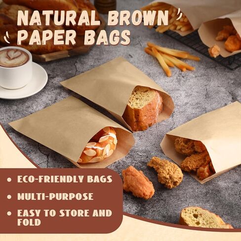 Eersida 500 Pcs Kraft Paper Treat Bags Mini Paper Small Flat Favor Silverware Party Favor Envelopes Merchandise Bags for Snack Cookie Popcorn Candy Sandwich Gift in Saudi Arabia