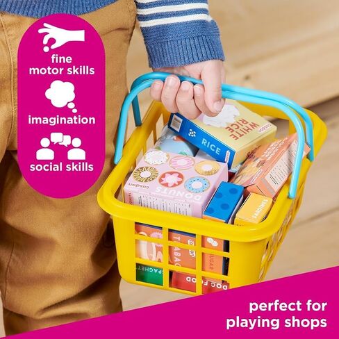 Casdon 62801.AMA002 Colourful Toy Shopping Basket for Children Aged 2+ | Comes with Miniature Versions of Popular Branded Foods in Kuwait