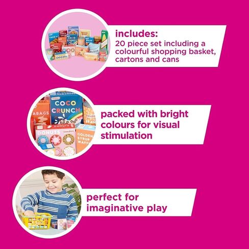 Casdon 62801.AMA002 Colourful Toy Shopping Basket for Children Aged 2+ | Comes with Miniature Versions of Popular Branded Foods in Kuwait