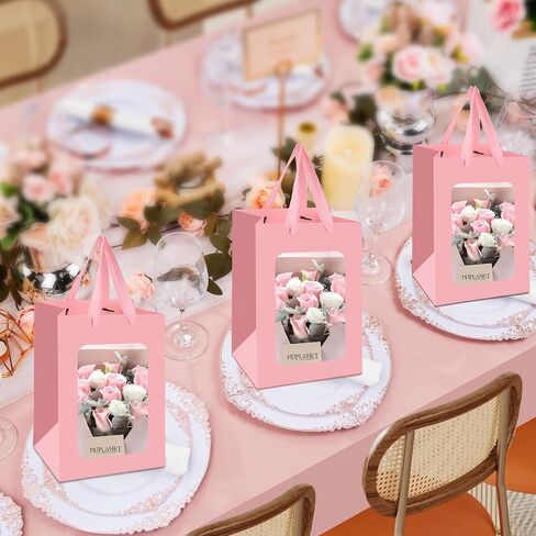 Bakbania 12 Pack Gift Bags with Window Kraft Paper Bags Shopping Bags 9.8 x 7.1 x 5.1 Inch Tote Paper Bags with Handles for Valentine's Day,Wedding in Saudi Arabia