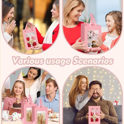 Bakbania 12 Pack Gift Bags with Window Kraft Paper Bags Shopping Bags 9.8 x 7.1 x 5.1 Inch Tote Paper Bags with Handles for Valentine's Day,Wedding in Saudi Arabia