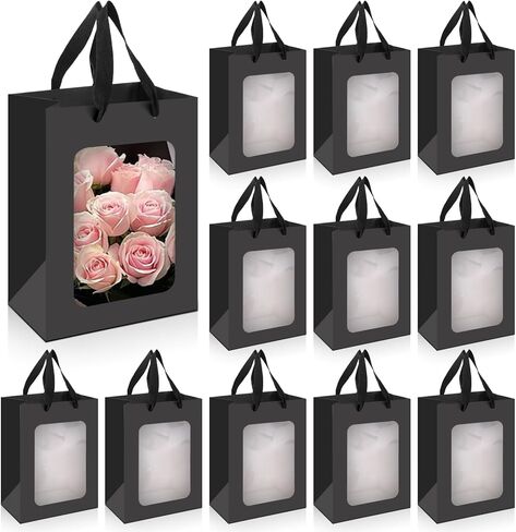 Bakbania 12 Pack Gift Bags with Window Kraft Paper Bags Shopping Bags 9.8 x 7.1 x 5.1 Inch Tote Paper Bags with Handles for Valentine's Day,Wedding in Kuwait