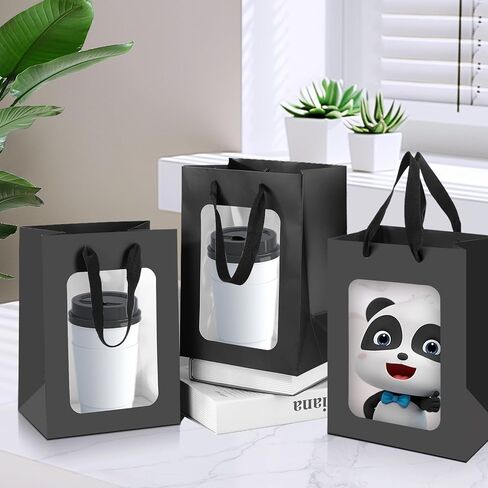 Bakbania 12 Pack Gift Bags with Window Kraft Paper Bags Shopping Bags 9.8 x 7.1 x 5.1 Inch Tote Paper Bags with Handles for Valentine's Day,Wedding in Kuwait