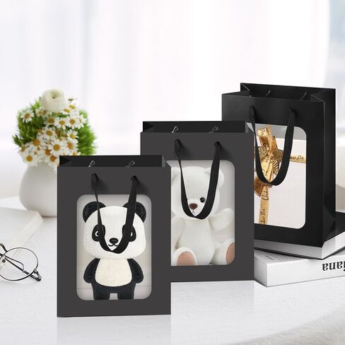 Bakbania 12 Pack Gift Bags with Window Kraft Paper Bags Shopping Bags 9.8 x 7.1 x 5.1 Inch Tote Paper Bags with Handles for Valentine's Day,Wedding in Kuwait