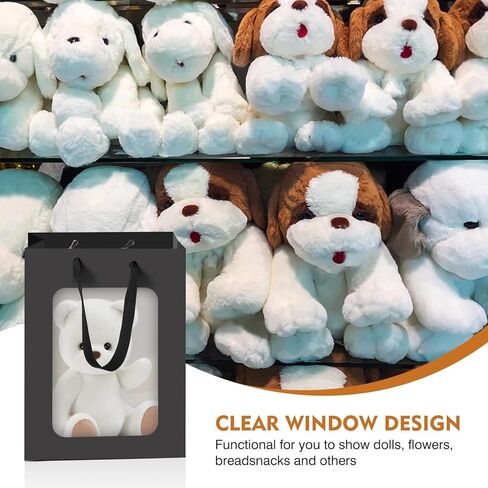 Bakbania 12 Pack Gift Bags with Window Kraft Paper Bags Shopping Bags 9.8 x 7.1 x 5.1 Inch Tote Paper Bags with Handles for Valentine's Day,Wedding in Kuwait