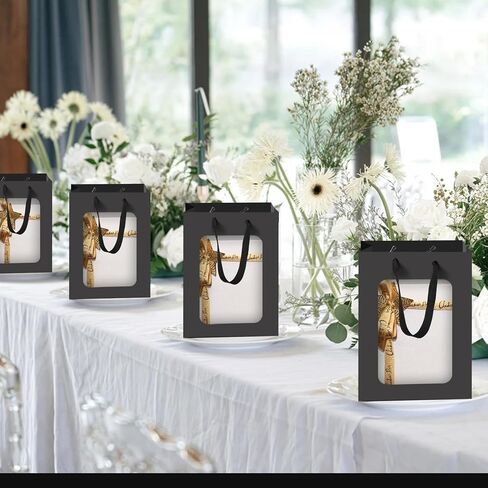 Bakbania 12 Pack Gift Bags with Window Kraft Paper Bags Shopping Bags 9.8 x 7.1 x 5.1 Inch Tote Paper Bags with Handles for Valentine's Day,Wedding in Kuwait