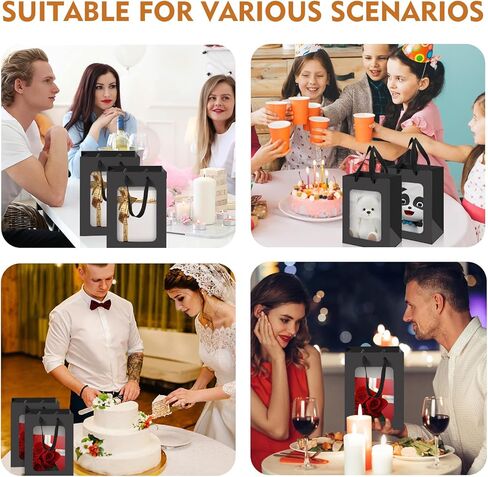 Bakbania 12 Pack Gift Bags with Window Kraft Paper Bags Shopping Bags 9.8 x 7.1 x 5.1 Inch Tote Paper Bags with Handles for Valentine's Day,Wedding in Kuwait