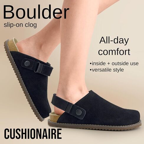 CUSHIONAIRE Boulder Genuine Leather Clogs for Women, Slingback Slip On Shoes with Adjustable Swivel Back Strap and Memory Foam Footbed in Saudi Arabia