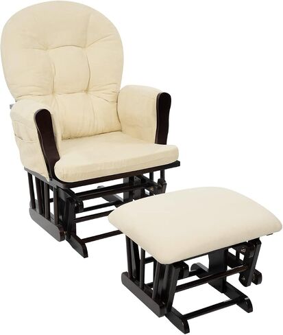 Naomi Home Brisbane Glider Rocking Chair, Ottoman, Espresso Cream High Back | Smooth Gliding Motion, Ergonomic High-Back Support, Padded Armrests And Matching Ottoman With Solid Wood Frame. in Saudi Arabia