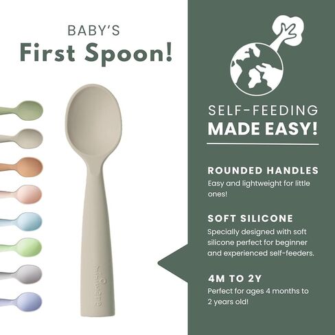 Miniware Silicone Baby Spoon for Training - BPA Free Baby Utensils - Baby Spoons Self Feeding 6 Months | 100% Food Grade Silicone - Modern & Dishwasher Safe Toddler Spoons (Grey and Lavender, 2 Pack) in Kuwait